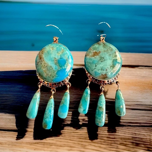 Southwestern Turquoise Sterling Silver Earrings - Picture 2 of 6